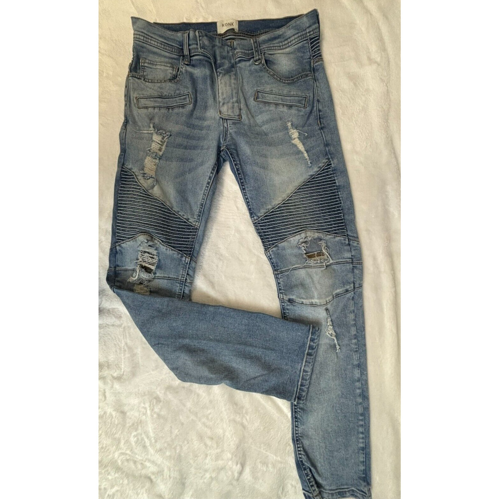 KDNK 11 4 14 11 Jeans Men 32x30 Blue Jeans Moto Skinny Distressed Punk